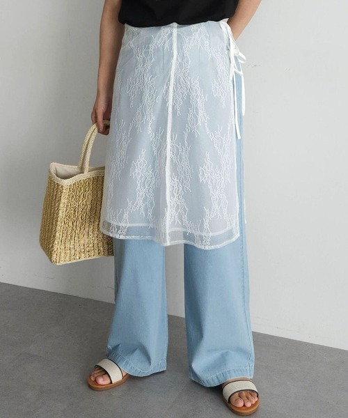 Green Parks(グリーンパークス)の「2way 巻きスカート(レース)(スカート・レディース・ブラック/オフホワイト・FREE)」の2枚目の写真