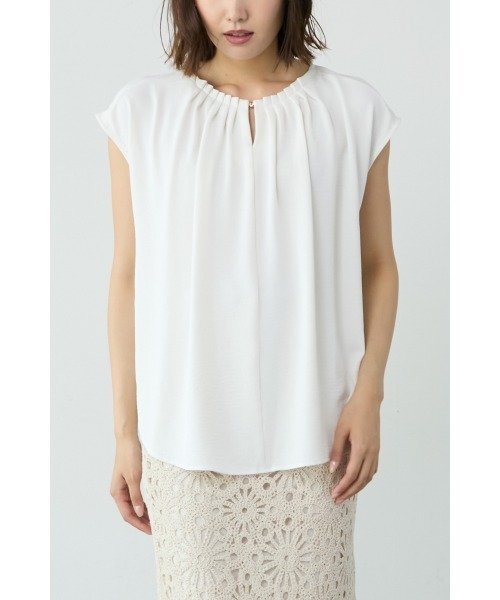 M.deux（エムドゥ）の「◆タック2wayブラウス◆（シャツ/ブラウス・レディース・オフホワイト/コーラルピンク・MEDIUM）」の7枚目の写真