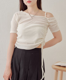 5分袖ワンショルチョーカーロンT