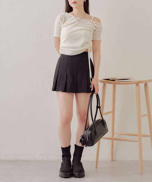 Chico（チコ）の「5分袖ワンショルチョーカーロンT（Tシャツ/カットソー・レディース・ピンク/ブラウン/ライトグレー/アイボリー・FREE）」の10枚目の写真