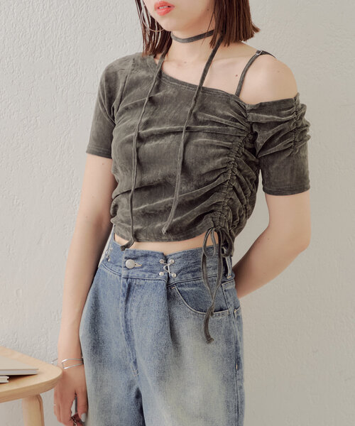 Chico（チコ）の「5分袖ワンショルチョーカーロンT（Tシャツ/カットソー・レディース・ピンク/ブラウン/ライトグレー/アイボリー・FREE）」の11枚目の写真