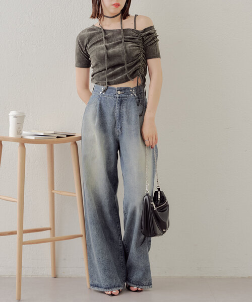 Chico（チコ）の「5分袖ワンショルチョーカーロンT（Tシャツ/カットソー・レディース・ピンク/ブラウン/ライトグレー/アイボリー・FREE）」の12枚目の写真