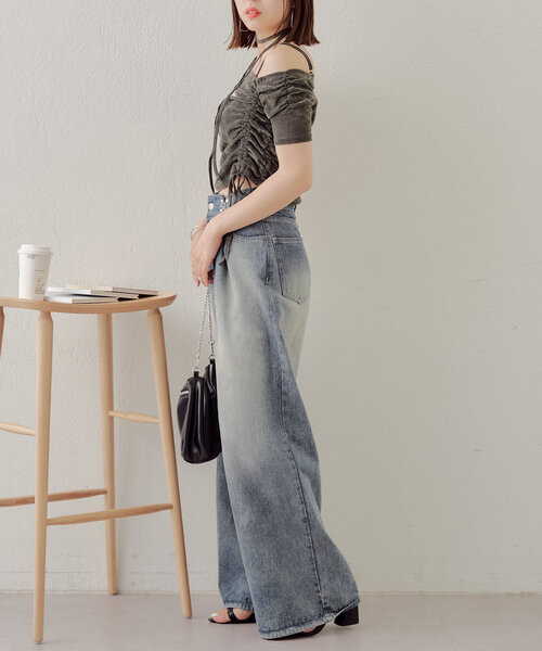 Chico（チコ）の「5分袖ワンショルチョーカーロンT（Tシャツ/カットソー・レディース・ピンク/ブラウン/ライトグレー/アイボリー・FREE）」の13枚目の写真