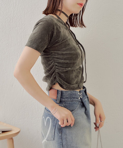 Chico（チコ）の「5分袖ワンショルチョーカーロンT（Tシャツ/カットソー・レディース・ピンク/ブラウン/ライトグレー/アイボリー・FREE）」の15枚目の写真