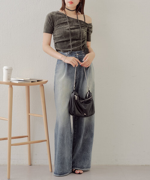 Chico（チコ）の「5分袖ワンショルチョーカーロンT（Tシャツ/カットソー・レディース・ピンク/ブラウン/ライトグレー/アイボリー・FREE）」の16枚目の写真