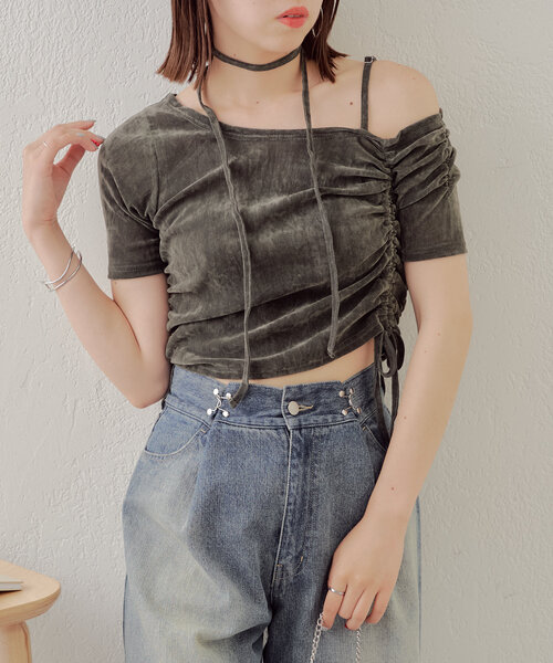 Chico（チコ）の「5分袖ワンショルチョーカーロンT（Tシャツ/カットソー・レディース・ピンク/ブラウン/ライトグレー/アイボリー・FREE）」の17枚目の写真