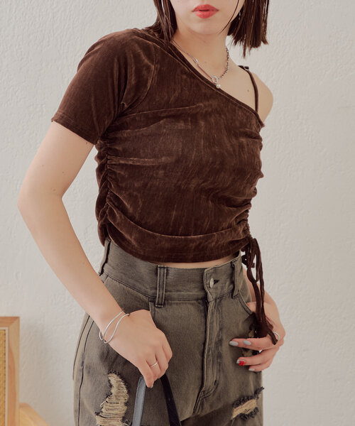 Chico（チコ）の「5分袖ワンショルチョーカーロンT（Tシャツ/カットソー・レディース・ピンク/ブラウン/ライトグレー/アイボリー・FREE）」の18枚目の写真