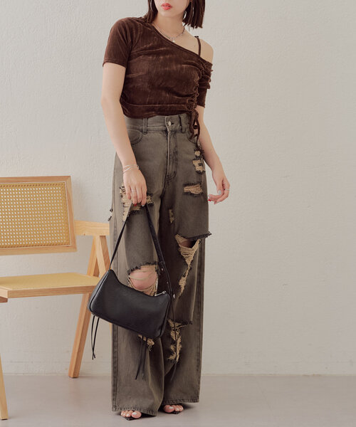 Chico（チコ）の「5分袖ワンショルチョーカーロンT（Tシャツ/カットソー・レディース・ピンク/ブラウン/ライトグレー/アイボリー・FREE）」の19枚目の写真