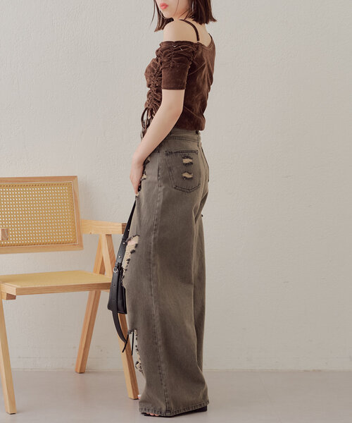 Chico（チコ）の「5分袖ワンショルチョーカーロンT（Tシャツ/カットソー・レディース・ピンク/ブラウン/ライトグレー/アイボリー・FREE）」の20枚目の写真