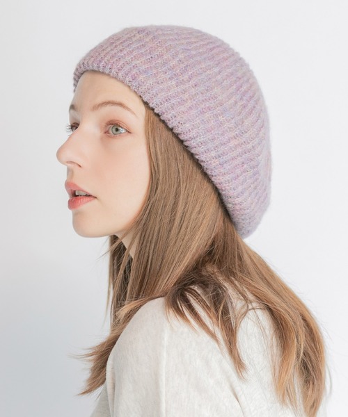 14+(イチヨンプラス)の「ふんわりニットベレー(ハンチング/ベレー帽・レディース・アイボリー/グレー/パープル/ベージュ/ブラック・FREE)」の5枚目の写真