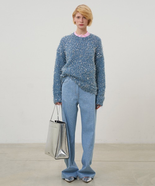 MSGM(エムエスジーエム)の「DRIPPING SILVER ワイドレッグデニムパンツ(デニムパンツ・レディース・ライトブルー・38)」の6枚目の写真