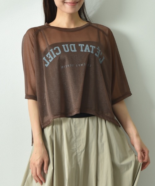 INTERPLANET（インタープラネット）の「カレッジロゴシアーカットソー（Tシャツ/カットソー・レディース・ブラック/ブラウン/アイボリー・FREE）」の3枚目の写真