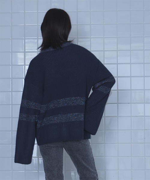 miette(ミエット)の「片畔編みラメボーダーニット(ニット/セーター・レディース・アイボリー/グレー/ネイビー・FREE)」の14枚目の写真