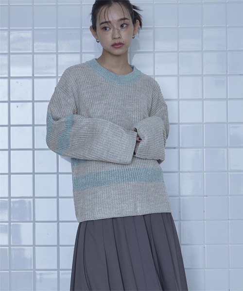 miette(ミエット)の「片畔編みラメボーダーニット(ニット/セーター・レディース・アイボリー/グレー/ネイビー・FREE)」の9枚目の写真