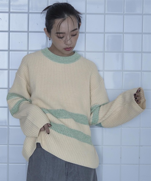 miette(ミエット)の「片畔編みラメボーダーニット(ニット/セーター・レディース・アイボリー/グレー/ネイビー・FREE)」の5枚目の写真