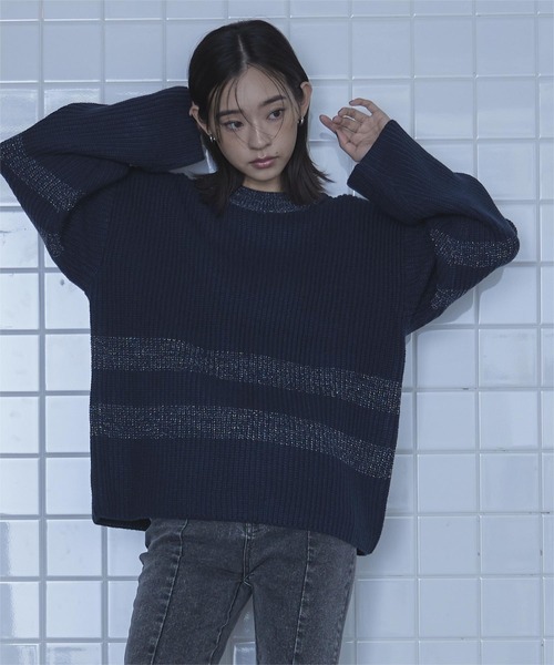 miette(ミエット)の「片畔編みラメボーダーニット(ニット/セーター・レディース・アイボリー/グレー/ネイビー・FREE)」の15枚目の写真