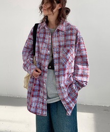 オーバーサイズチェック柄長袖ルーズシャツ
