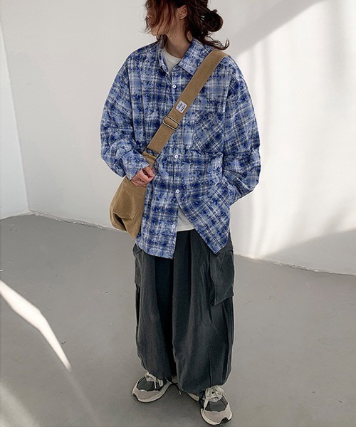メンズ チェック柄シャツ ルーズ 長袖シャツ 肩落ち Y04368 89.jpg