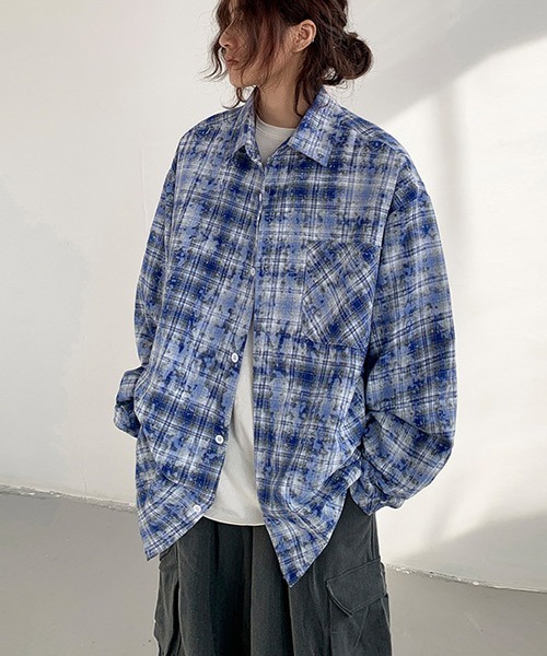 Ressaca(レサーカ)の「オーバーサイズチェック柄長袖ルーズシャツ(シャツ/ブラウス・メンズ・レッド/グレー/ブルー・XL/M/L)」の10枚目の写真