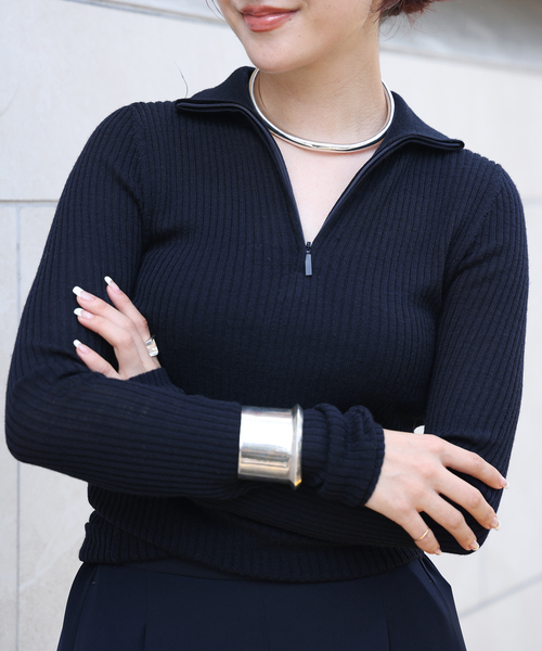 セール】*【Tibi/ティビ】RIBBED ZIPUP SWEATER（ニット/セーター