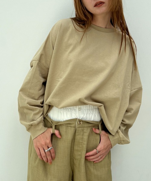 y/m(イム)の「ワイドショートカットトップス(Tシャツ/カットソー・レディース・アイボリー/ブラック/ベージュ/ブラウン・FREE)」の4枚目の写真