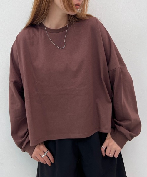 y/m(イム)の「ワイドショートカットトップス(Tシャツ/カットソー・レディース・アイボリー/ブラック/ベージュ/ブラウン・FREE)」の3枚目の写真