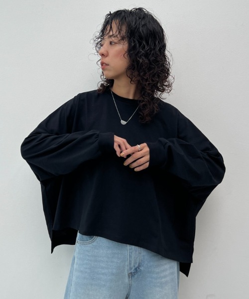 y/m(イム)の「ワイドショートカットトップス(Tシャツ/カットソー・レディース・アイボリー/ブラック/ベージュ/ブラウン・FREE)」の2枚目の写真
