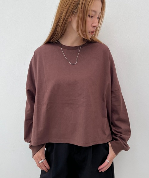 y/m(イム)の「ワイドショートカットトップス(Tシャツ/カットソー・レディース・アイボリー/ブラック/ベージュ/ブラウン・FREE)」の6枚目の写真