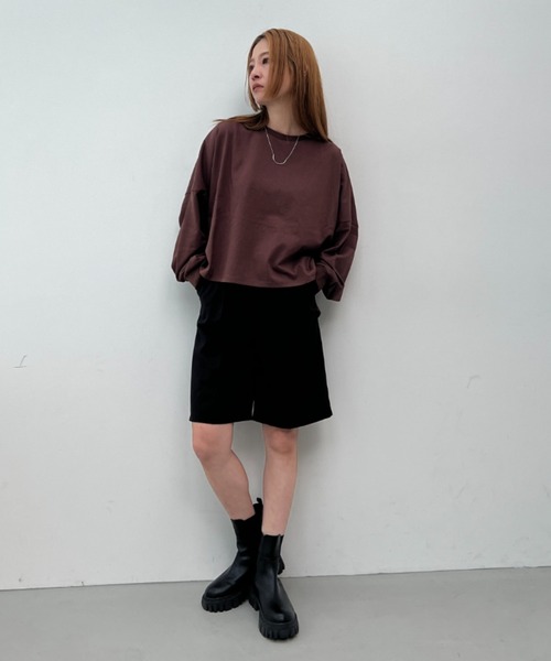 y/m(イム)の「ワイドショートカットトップス(Tシャツ/カットソー・レディース・アイボリー/ブラック/ベージュ/ブラウン・FREE)」の7枚目の写真