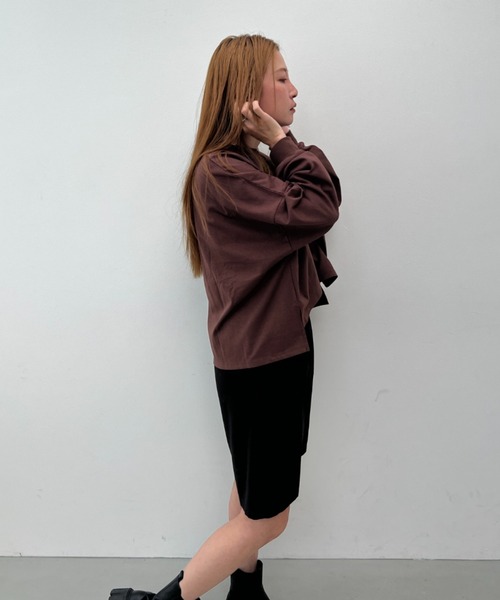 y/m(イム)の「ワイドショートカットトップス(Tシャツ/カットソー・レディース・アイボリー/ブラック/ベージュ/ブラウン・FREE)」の9枚目の写真