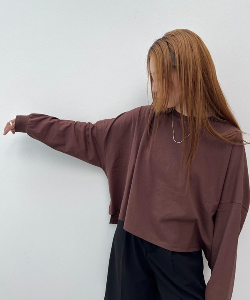 y/m(イム)の「ワイドショートカットトップス(Tシャツ/カットソー・レディース・アイボリー/ブラック/ベージュ/ブラウン・FREE)」の10枚目の写真