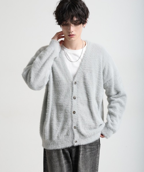 RAGEBLUE（レイジブルー）の「Shaggy knit cardigan/シャギーニット/オーバーサイズカーディガン（カーディガン/ボレロ・メンズ・ライトグレー/ブラック/ライトブルー・LARGE/MEDIUM）」の3枚目の写真