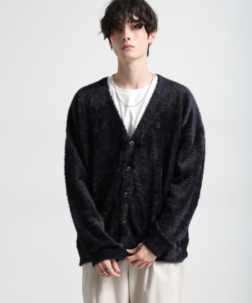 RAGEBLUE（レイジブルー）の「Shaggy knit cardigan/シャギーニット/オーバーサイズカーディガン（カーディガン/ボレロ・メンズ・ライトグレー/ブラック/ライトブルー・LARGE/MEDIUM）」の2枚目の写真
