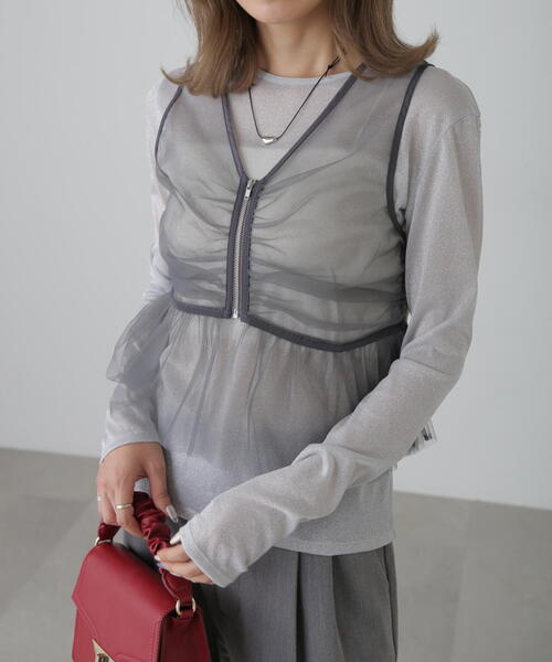 FREE'S MART(フリーズマート)の「チュールジップペプラムビスチェ(シャツ/ブラウス・レディース・グレー/ブラック/ホワイト・FREE)」の3枚目の写真