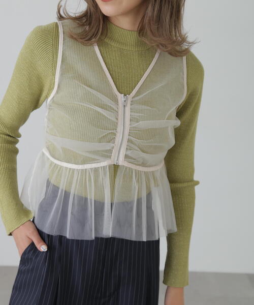 FREE'S MART(フリーズマート)の「チュールジップペプラムビスチェ(シャツ/ブラウス・レディース・グレー/ブラック/ホワイト・FREE)」の1枚目の写真