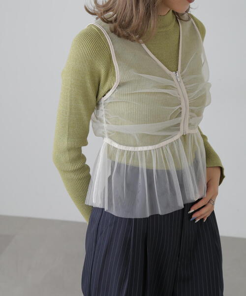 FREE'S MART(フリーズマート)の「チュールジップペプラムビスチェ(シャツ/ブラウス・レディース・グレー/ブラック/ホワイト・FREE)」の9枚目の写真