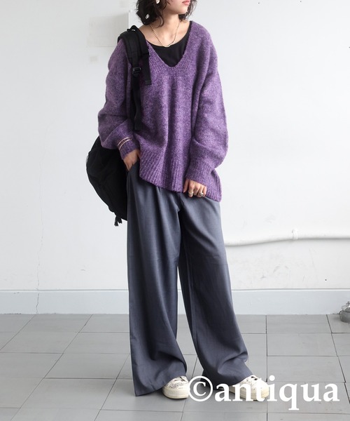 Vネックメランジニット（ニット/セーター）｜antiqua（アンティカ）の