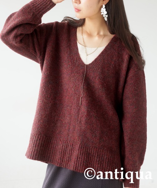 antiqua(アンティカ)の「Vネックメランジニット(ニット/セーター・レディース・ブラウン系その他/ブルー系その他/パープル系その他/レッド系その他・ONESIZE)」の6枚目の写真