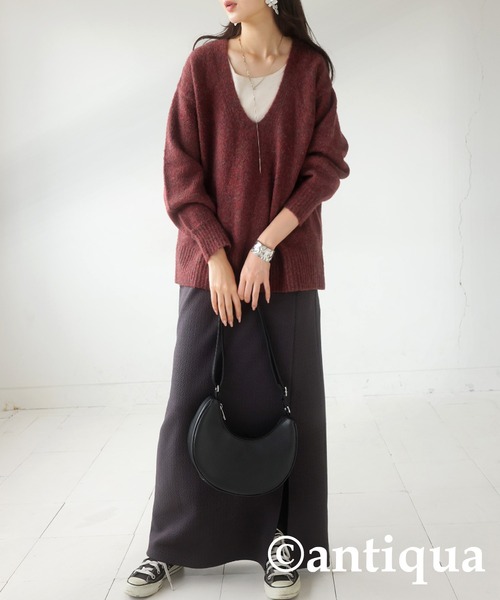 antiqua(アンティカ)の「Vネックメランジニット(ニット/セーター・レディース・ブラウン系その他/ブルー系その他/パープル系その他/レッド系その他・ONESIZE)」の7枚目の写真