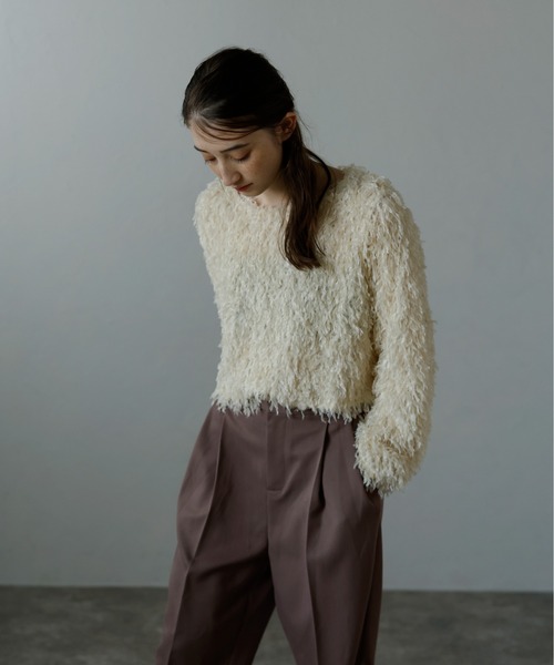 MINERTE(ミネルテ)の「【MINERTE】fringe long sleeve tops / フリンジロングスリーブトップス(Tシャツ/カットソー・レディース・アイボリー/ピンクベージュ/ブラック/ライトカーキ・FREE)」の8枚目の写真