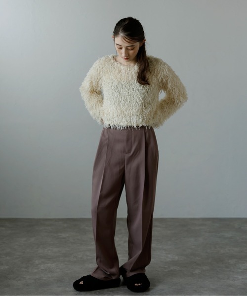 MINERTE(ミネルテ)の「【MINERTE】fringe long sleeve tops / フリンジロングスリーブトップス(Tシャツ/カットソー・レディース・アイボリー/ピンクベージュ/ブラック/ライトカーキ・FREE)」の9枚目の写真