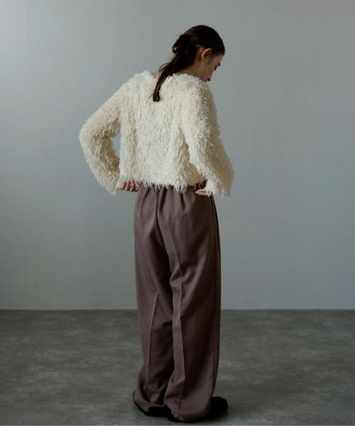 MINERTE(ミネルテ)の「【MINERTE】fringe long sleeve tops / フリンジロングスリーブトップス(Tシャツ/カットソー・レディース・アイボリー/ピンクベージュ/ブラック/ライトカーキ・FREE)」の12枚目の写真