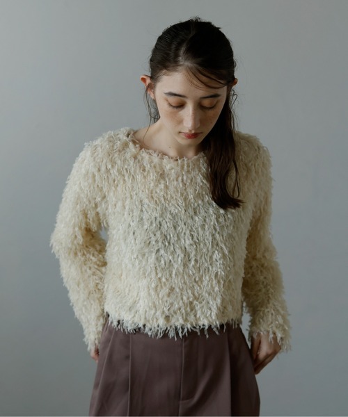 MINERTE(ミネルテ)の「【MINERTE】fringe long sleeve tops / フリンジロングスリーブトップス(Tシャツ/カットソー・レディース・アイボリー/ピンクベージュ/ブラック/ライトカーキ・FREE)」の14枚目の写真