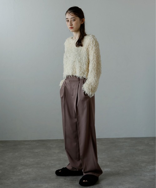 MINERTE(ミネルテ)の「【MINERTE】fringe long sleeve tops / フリンジロングスリーブトップス(Tシャツ/カットソー・レディース・アイボリー/ピンクベージュ/ブラック/ライトカーキ・FREE)」の16枚目の写真