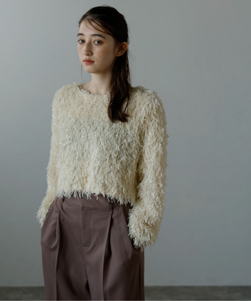 MINERTE(ミネルテ)の「【MINERTE】fringe long sleeve tops / フリンジロングスリーブトップス(Tシャツ/カットソー・レディース・アイボリー/ピンクベージュ/ブラック/ライトカーキ・FREE)」の17枚目の写真