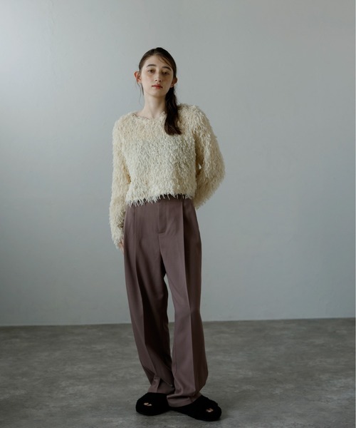 MINERTE(ミネルテ)の「【MINERTE】fringe long sleeve tops / フリンジロングスリーブトップス(Tシャツ/カットソー・レディース・アイボリー/ピンクベージュ/ブラック/ライトカーキ・FREE)」の19枚目の写真