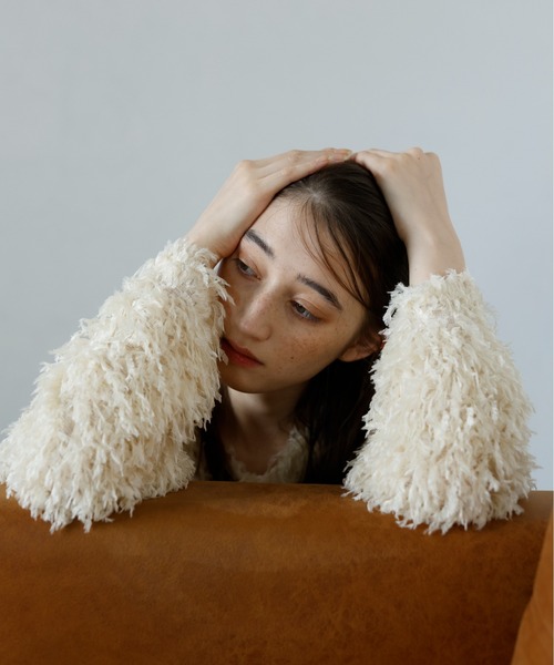 MINERTE(ミネルテ)の「【MINERTE】fringe long sleeve tops / フリンジロングスリーブトップス(Tシャツ/カットソー・レディース・アイボリー/ピンクベージュ/ブラック/ライトカーキ・FREE)」の21枚目の写真