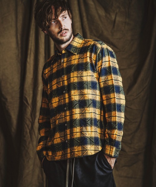 NO ID.（ノーアイディ）の「【NO ID.】Check Big Shirt / チェック ビッグ シャツ（シャツ/ブラウス・メンズ・レッド/イエロー/ブラック・ONE SIZE）」の6枚目の写真