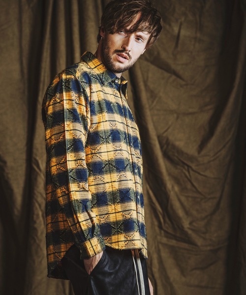 NO ID.（ノーアイディ）の「【NO ID.】Check Big Shirt / チェック ビッグ シャツ（シャツ/ブラウス・メンズ・レッド/イエロー/ブラック・ONE SIZE）」の8枚目の写真