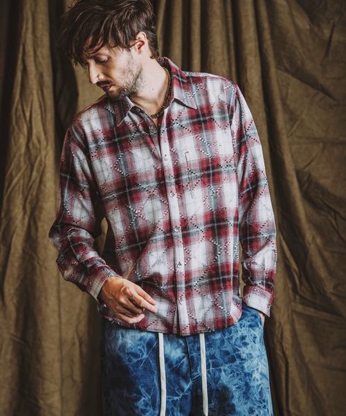 NO ID.（ノーアイディ）の「【NO ID.】Check Big Shirt / チェック ビッグ シャツ（シャツ/ブラウス・メンズ・レッド/イエロー/ブラック・ONE SIZE）」の14枚目の写真